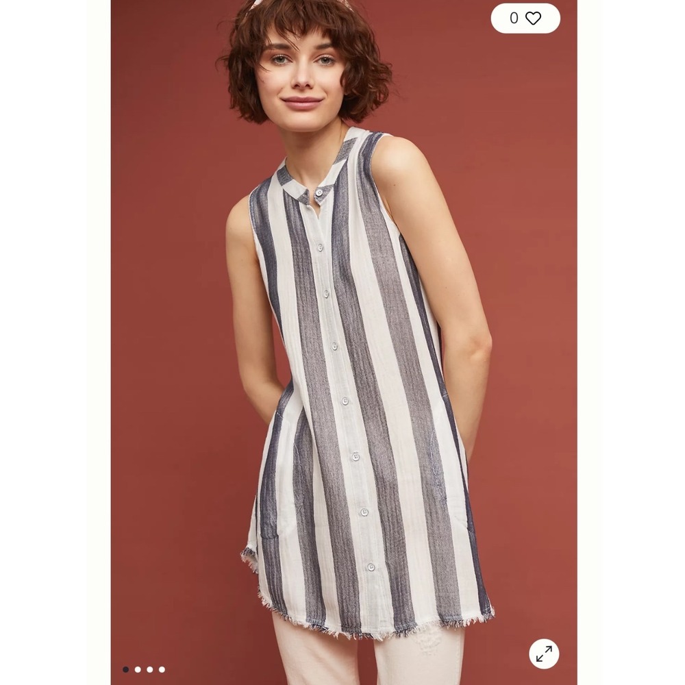 Cloth & Stone Anthropologie‎ Blue White Striped Sleeveless Tunic Button Down L